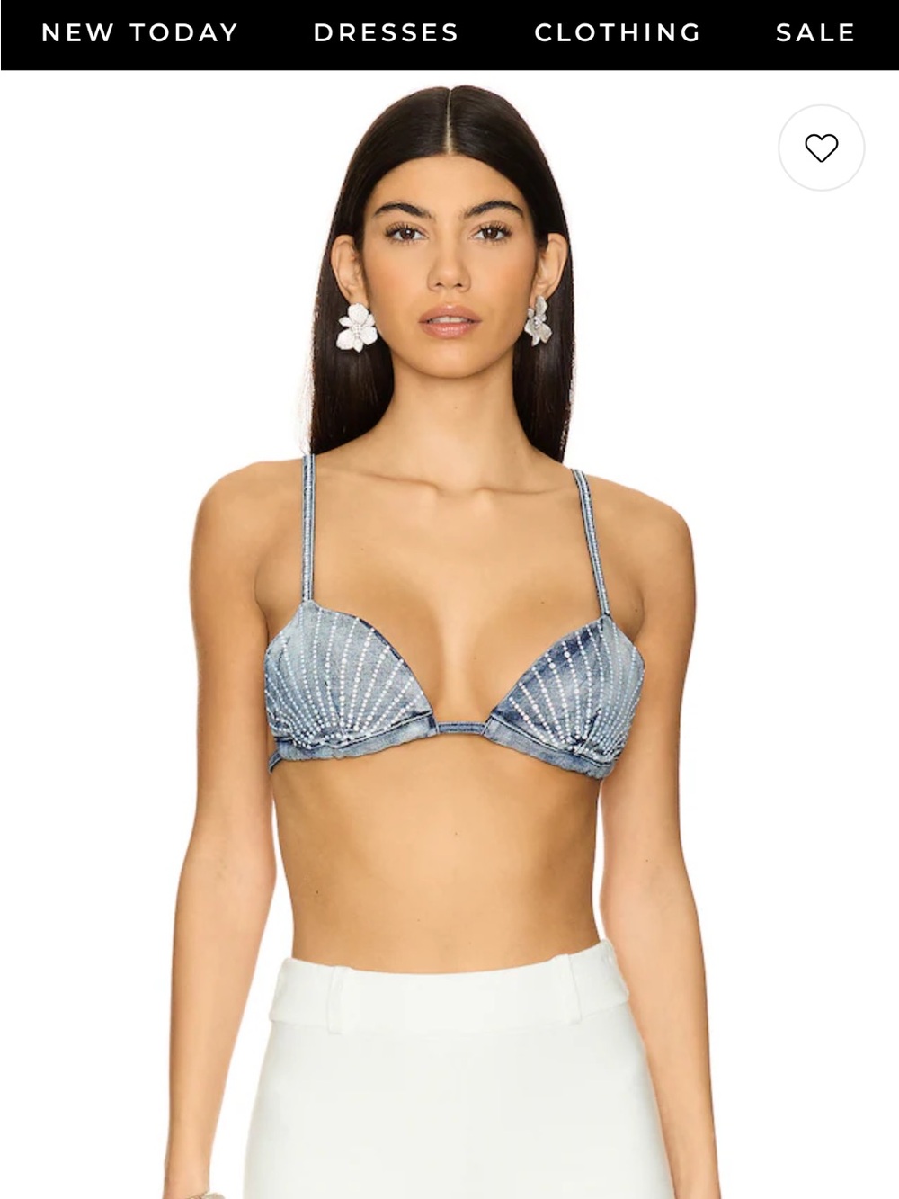 Agua Bendita Lolita Bikini Top Denim-Style Rhinestone Shell Bikini Top - Blue